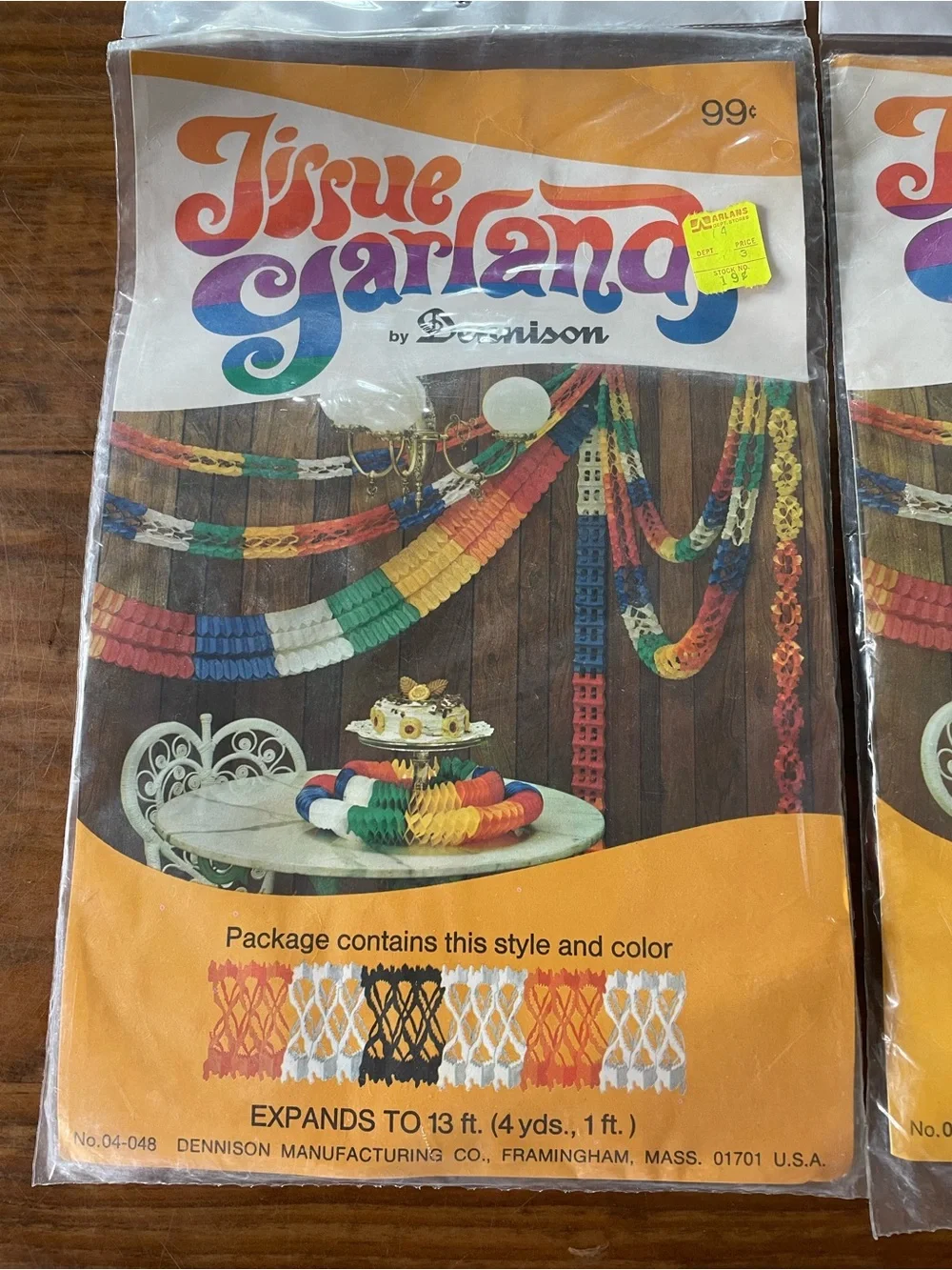 Retro Tissue Garlands by Dennison - Multicolor Vintage Party Decor Set of 2 NIP